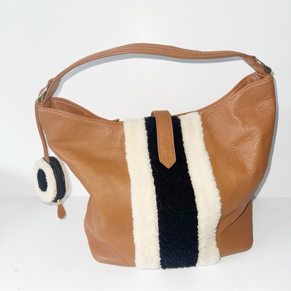 Clever Carriage Tan Leather Hobo Bag Shearling Detail EarPod Case Cowboy Rodeo - Picture 12 of 12